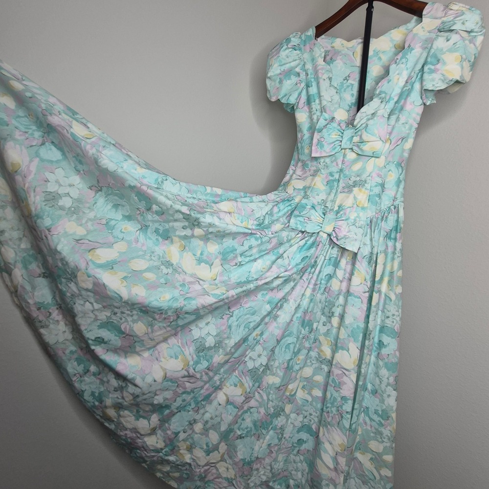 Vintage 80s Alfred Angelo Cotton Garden Party Dress Floral Summer Tea Size 4/6 S - Picture 15 of 16